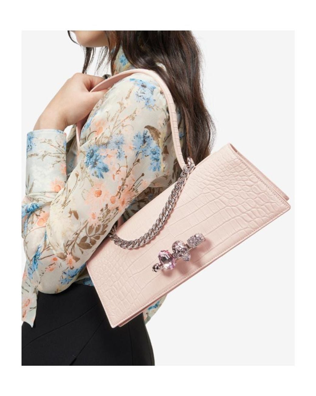 McQueen Pink Jewelled Embossed Shoulder Bag