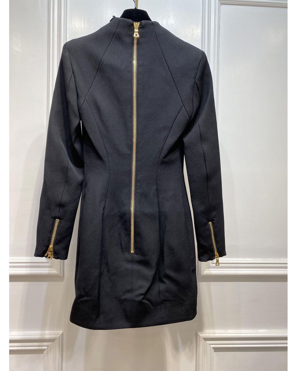 Balmain Black Square-Neck Wool Mini Dress