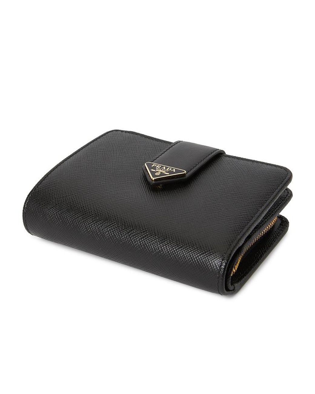 Prada Black Small Saffiano And Smooth Leather Wallet
