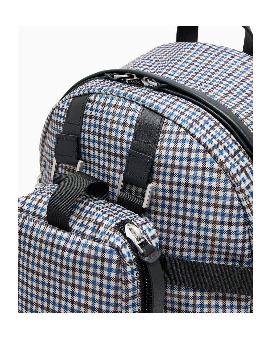 Emporio Armani Gray Eagle Club Capsule Collection Checked Nylon Backpack for men