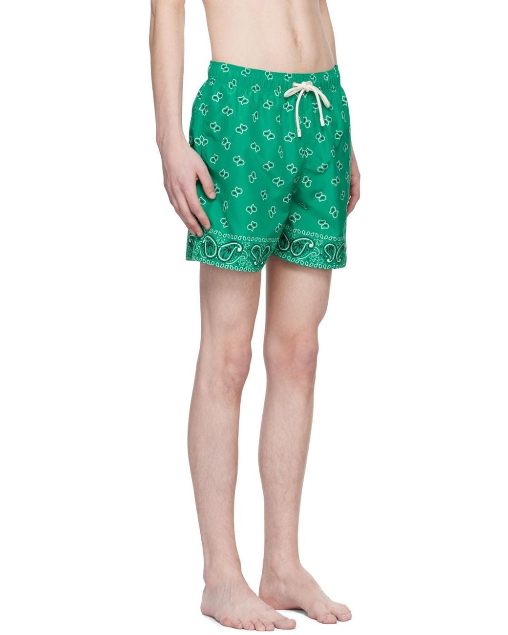 Palm Angels Green Paisley-Printed Drawstring Swim Shorts for men