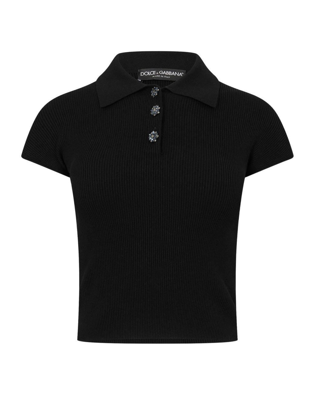 Dolce & Gabbana Black Ribbed Knit Polo Shirt