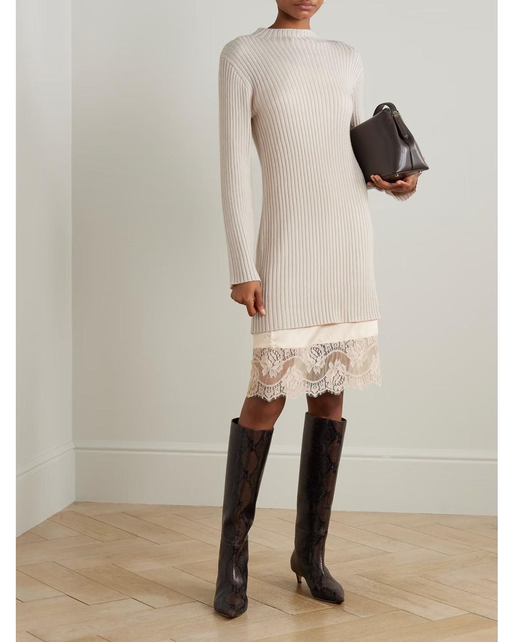 Staud Natural Willow Layered Lace Trim Dress