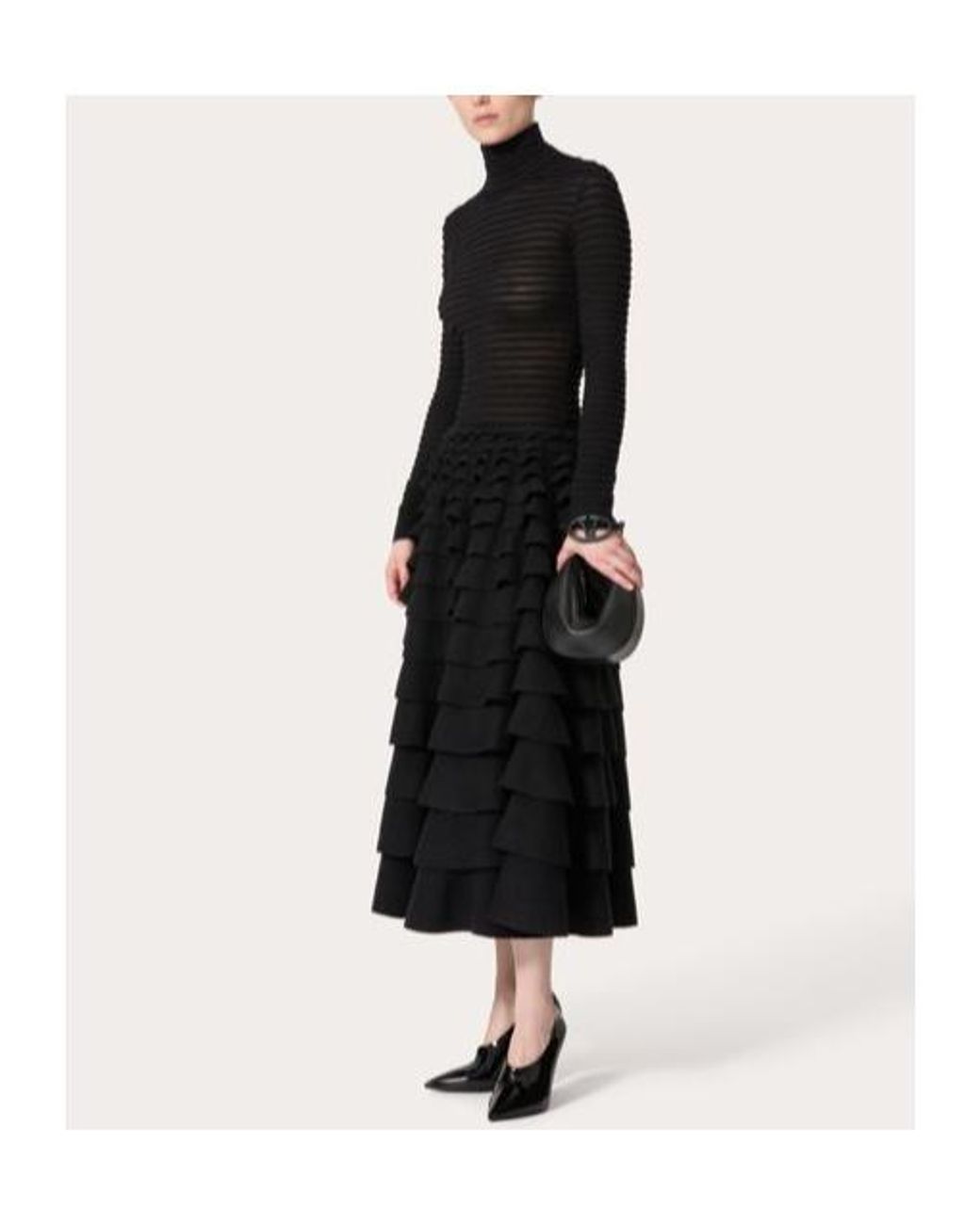 Valentino Black High Neck Long-Sleeved Ribbed Top