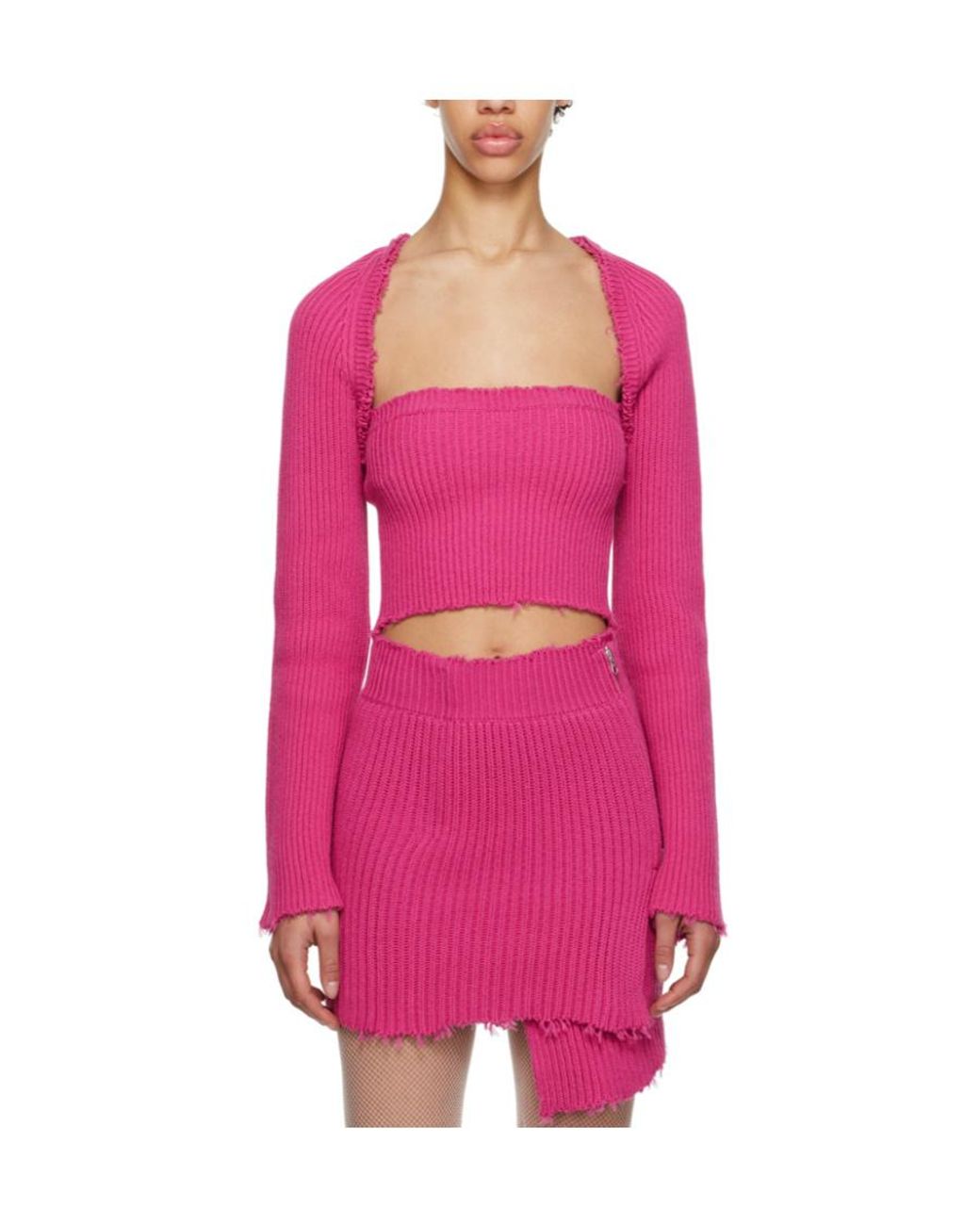 MM6 by Maison Margiela Pink Long-Sleeved Woolen Cardigan