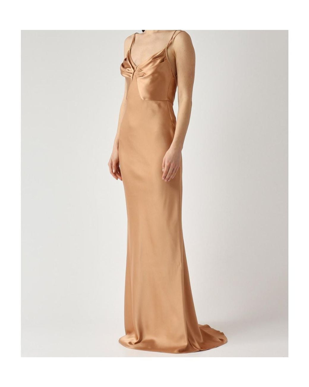 Elisabetta Franchi Natural Draped Satin Maxi Dress
