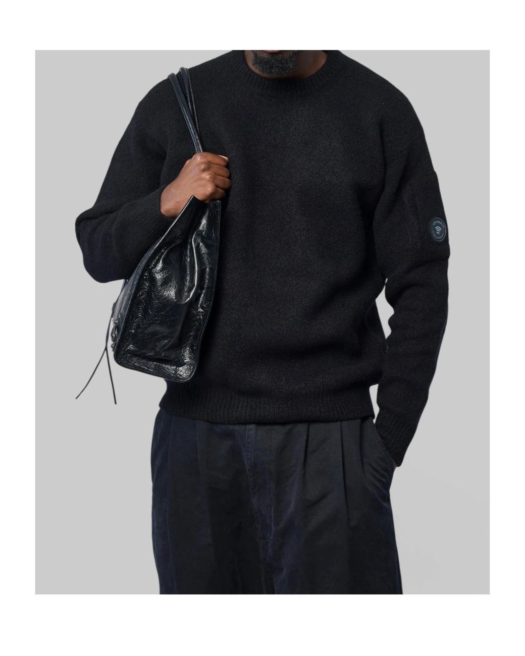 C P Company Black Long-Sleeved Crew-Neck Knit Top for men