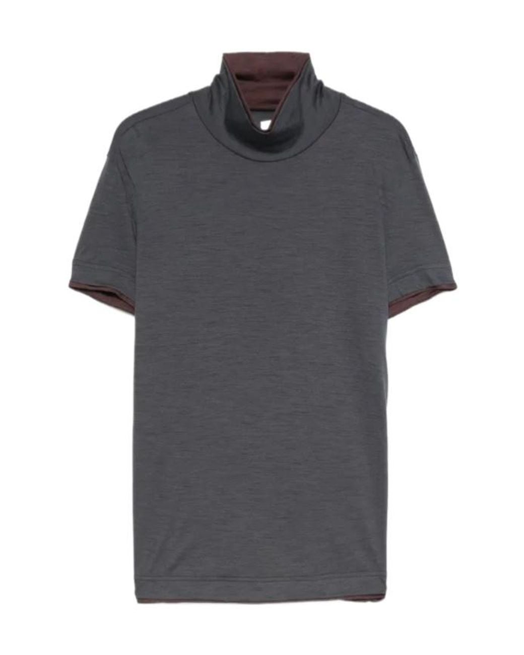 Eleventy Gray High-Neck Short-Sleeve Top