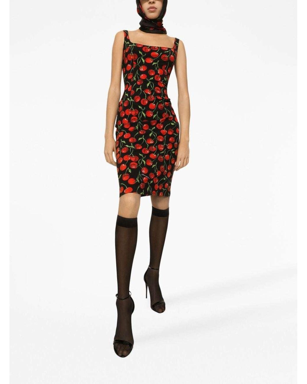 Dolce & Gabbana Red Cherry-Print Knee-Length Dress