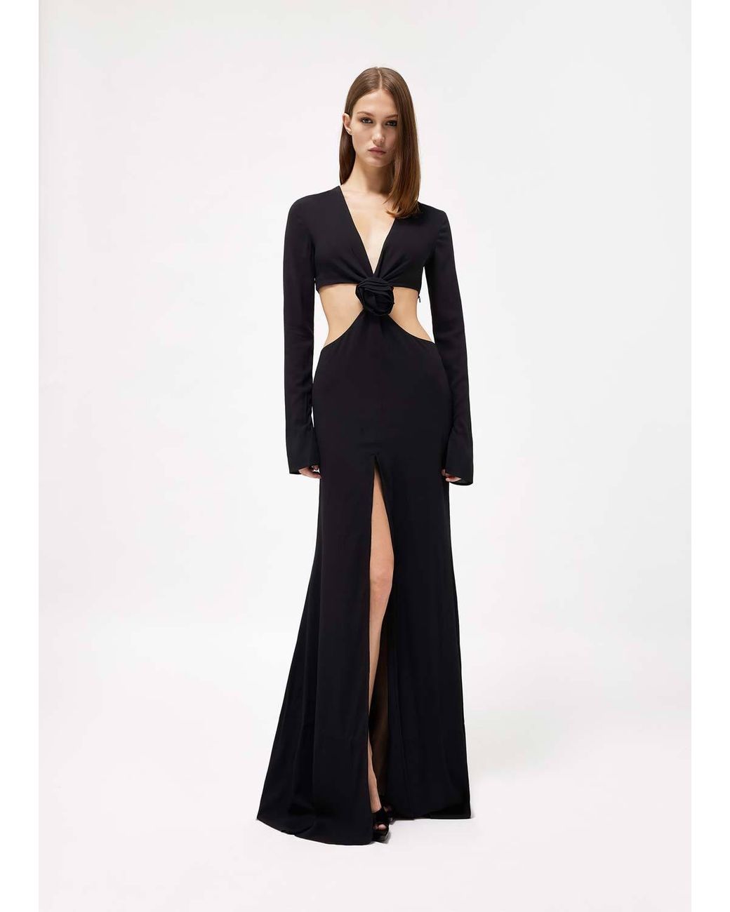 Blumarine Black Rose Detailed Cut-Out Long Dress