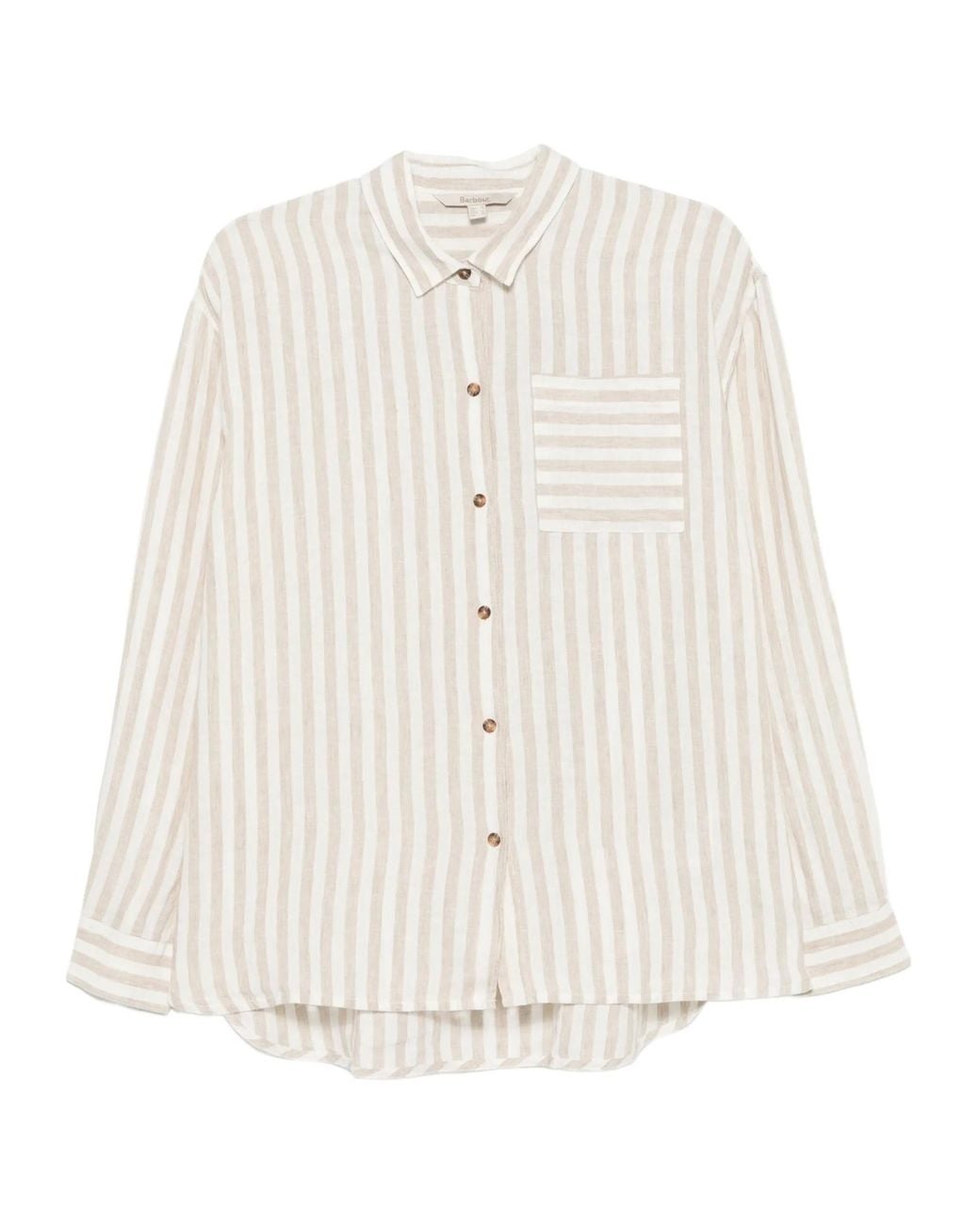 Barbour White Annie Striped Chest-Pocket Shirt