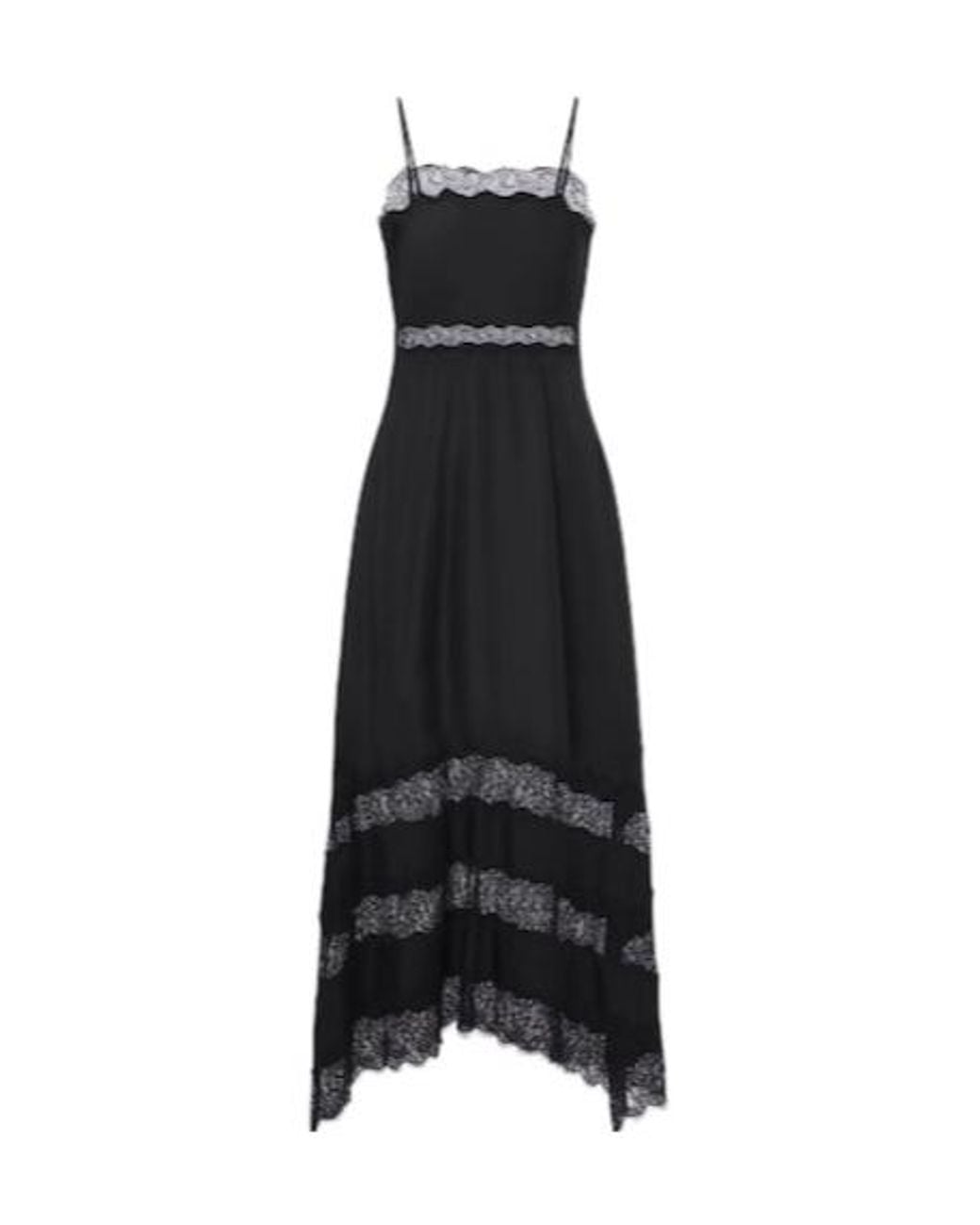 Ulla Johnson Black Coco Lace-Trimmed Silk Twill Midi Dress