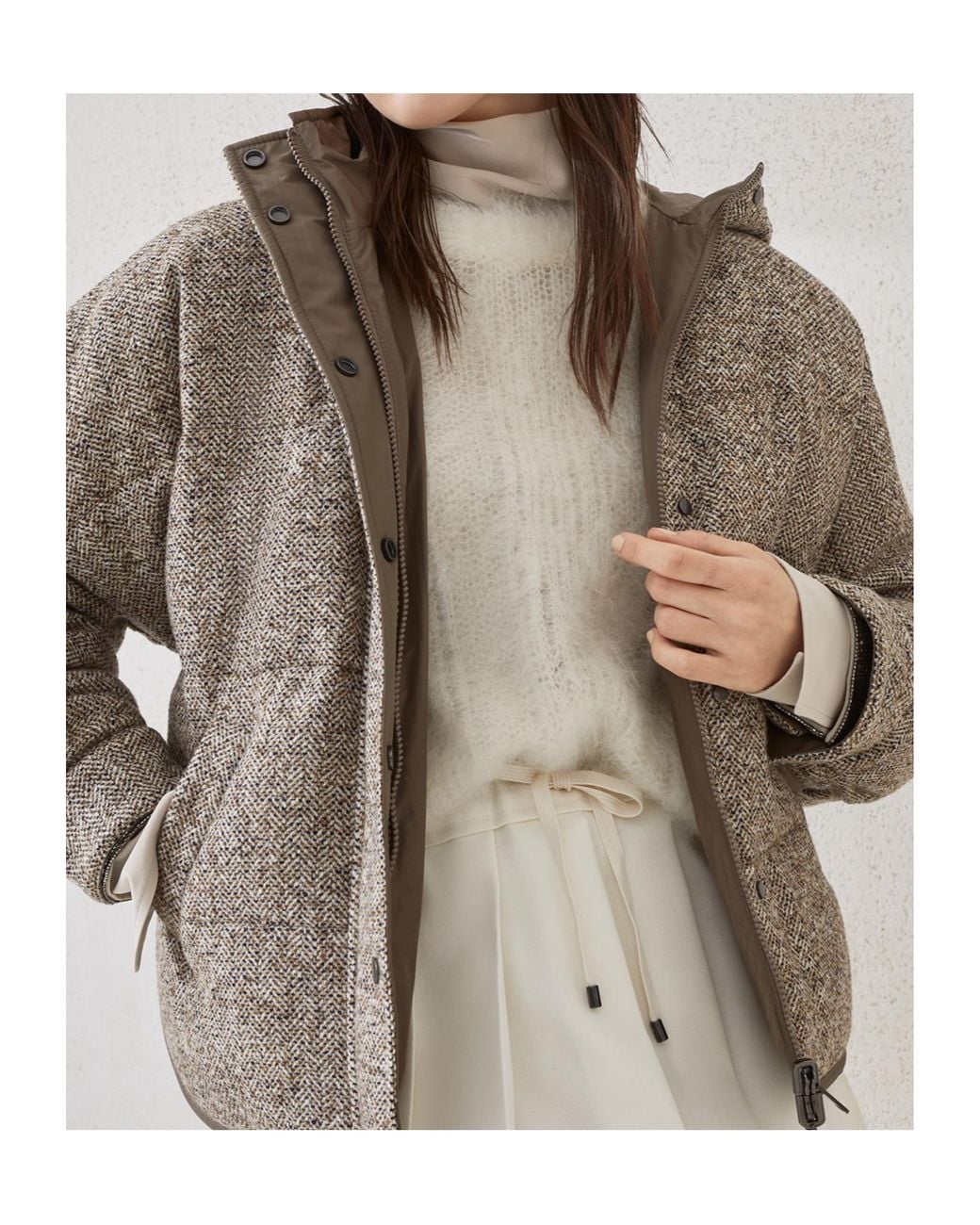 Brunello Cucinelli Gray Quilted Hooded Jacket
