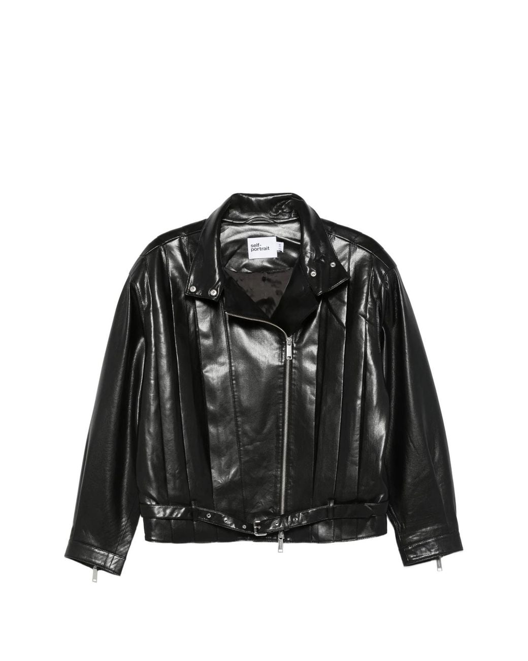 Self-Portrait Black Pleated Belted Biker Jacket
