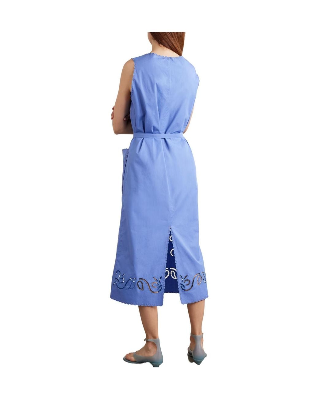 Vita Kin Blue Katya Belted Scalloped Broderie Anglaise Cotton Midi Dress