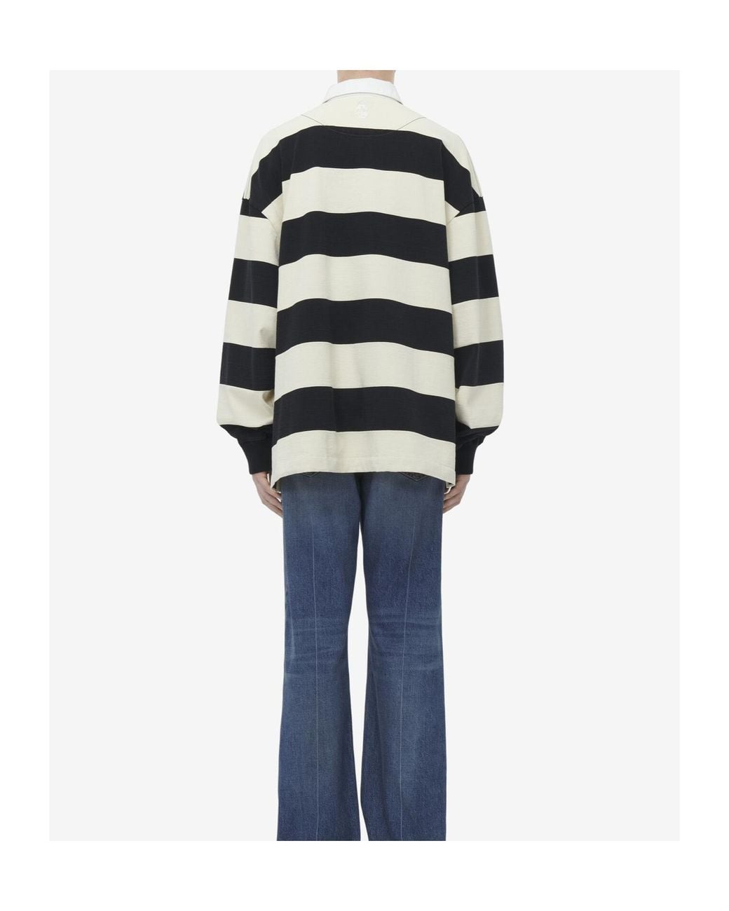 McQueen Black Oversized Striped Polo Shirt for men