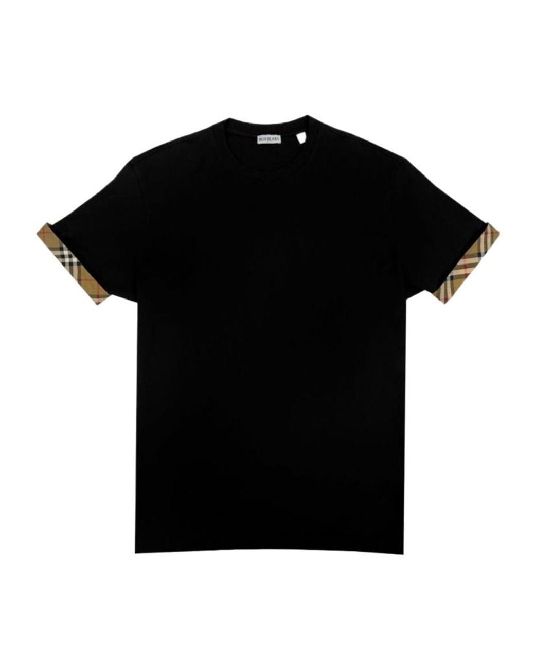 Burberry Black Check Trim Cotton T-Shirt for men