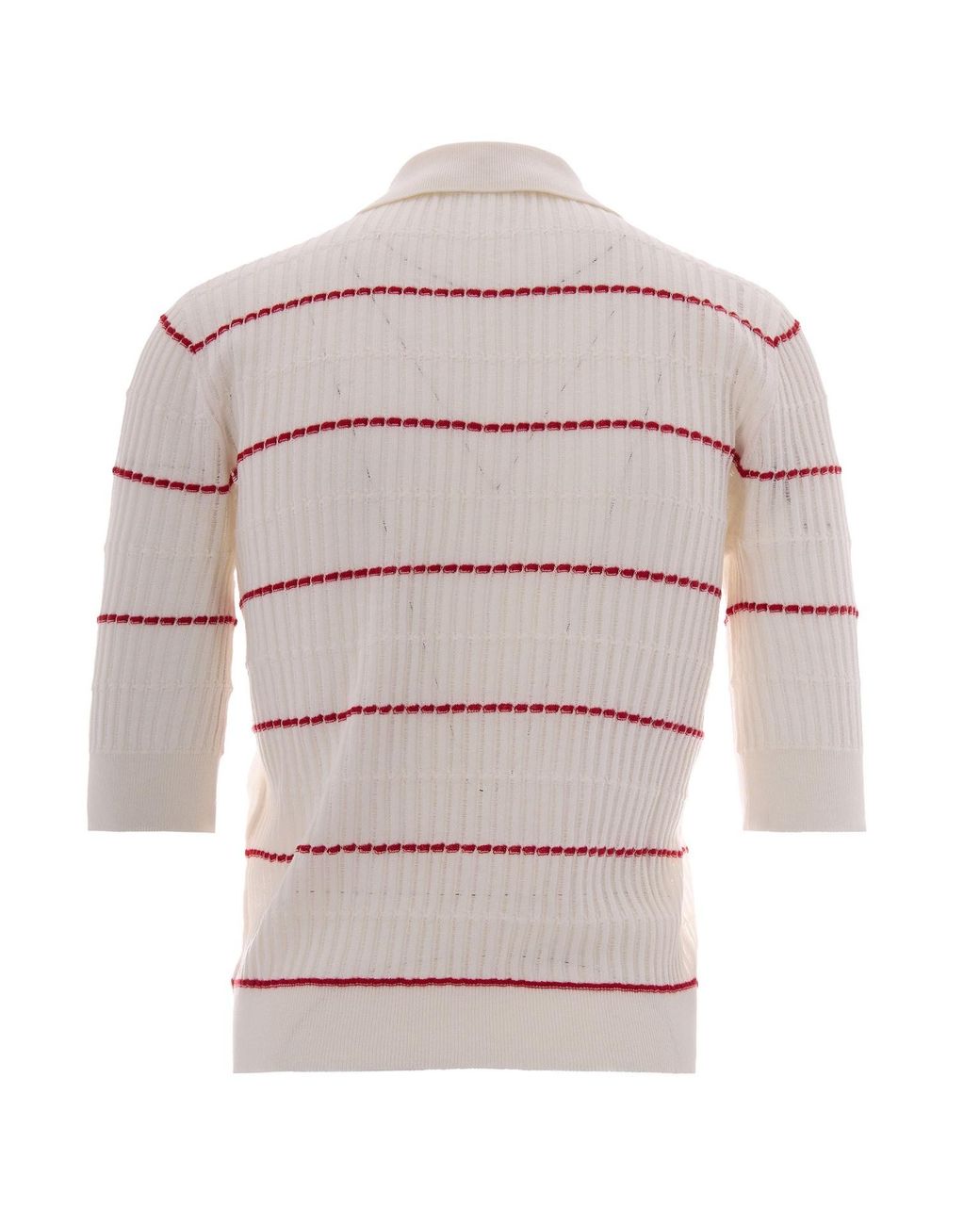 Max Mara White Ribbed Knit Polo Shirt