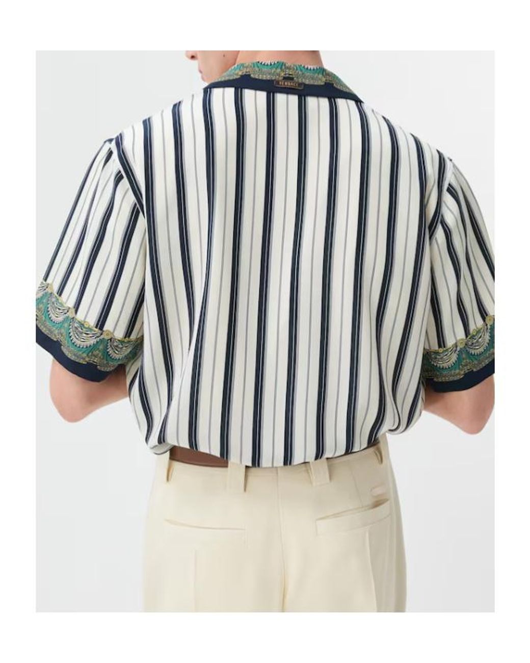 Versace Blue Pattern-Printed Crêpe De Chine Short-Sleeved Shirt for men