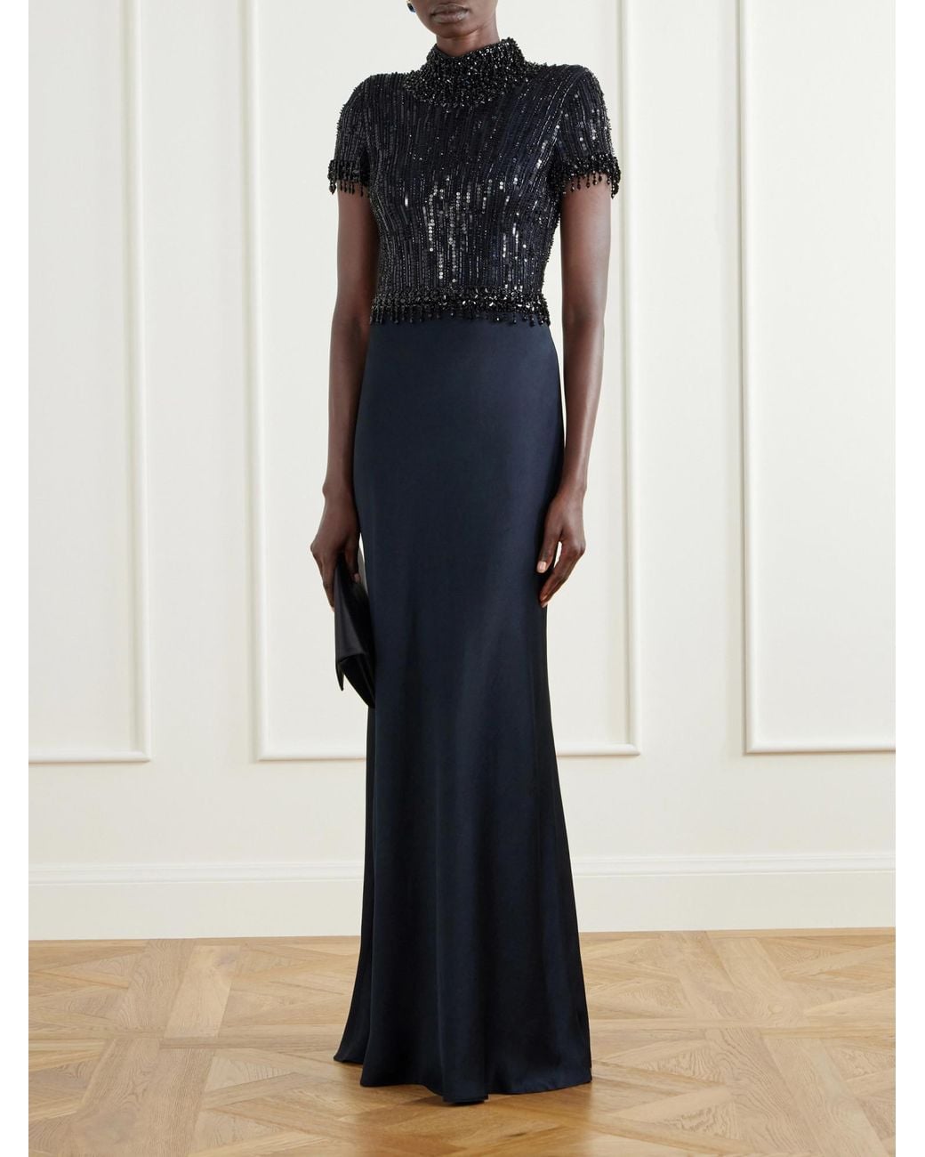 Jenny Packham Black Beaded Satin Gown