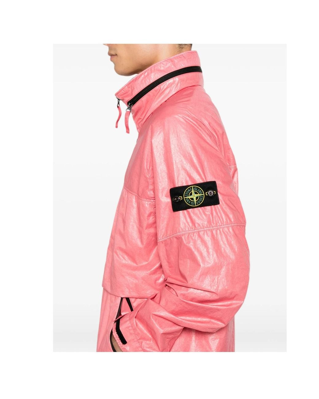Stone Island Pink Logo-Patch Metallic Finish Jacket for men