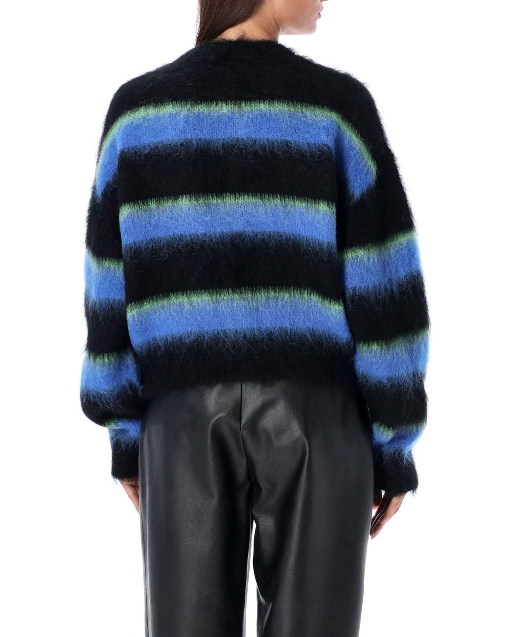 Alexander Wang Blue Striped Crew-Neck Brushed Cardigan