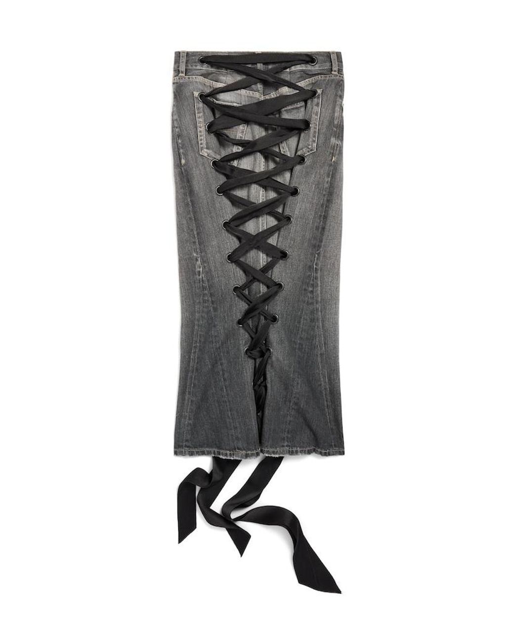 Balenciaga Gray Lace-Up Denim Skirt