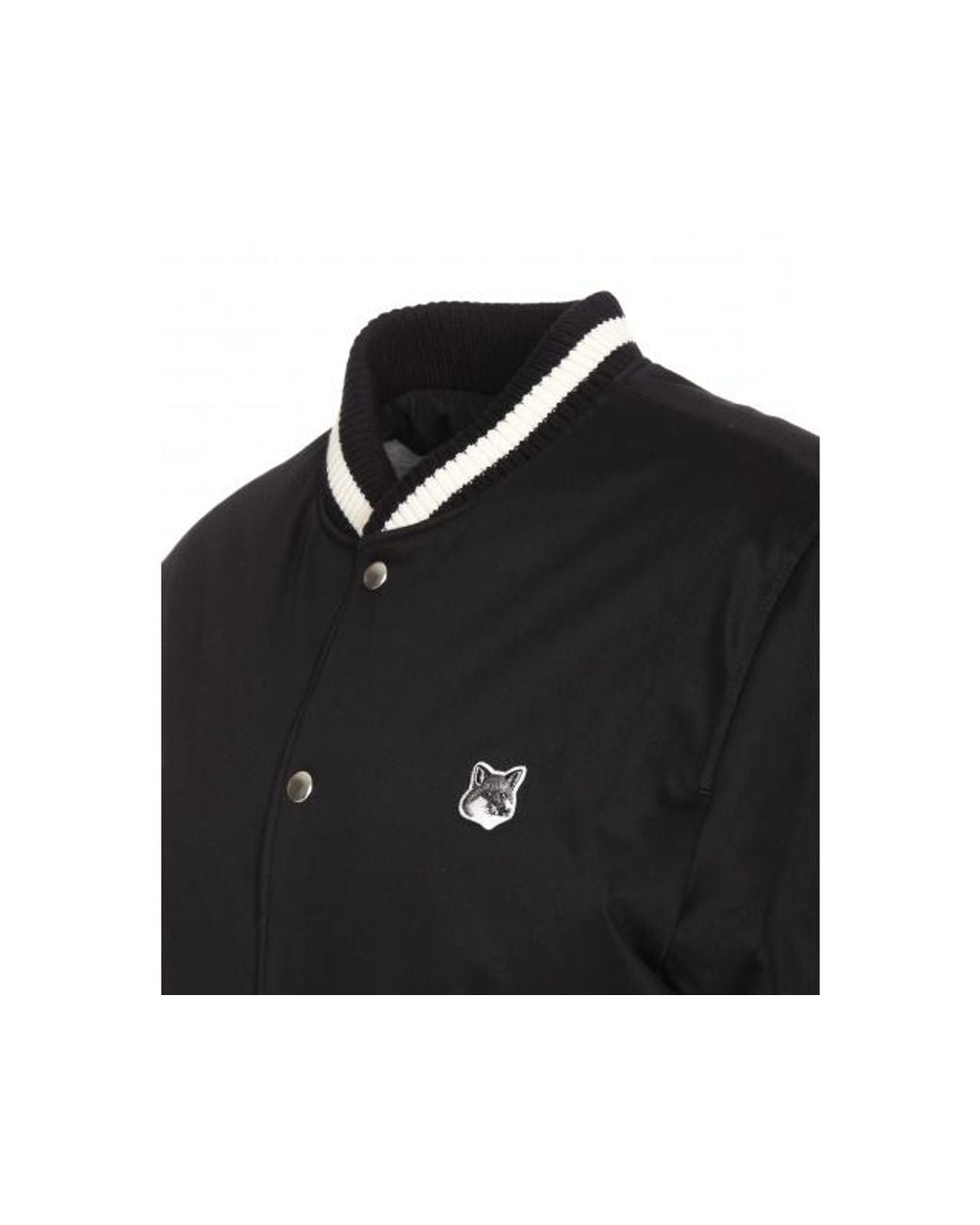 Maison Kitsuné Black Maison Kitsuné Logo Embroidered Bomber Jacket for men