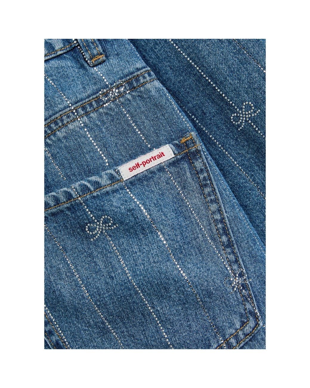 Self-Portrait Blue Mid-Rise Wide-Leg Jeans
