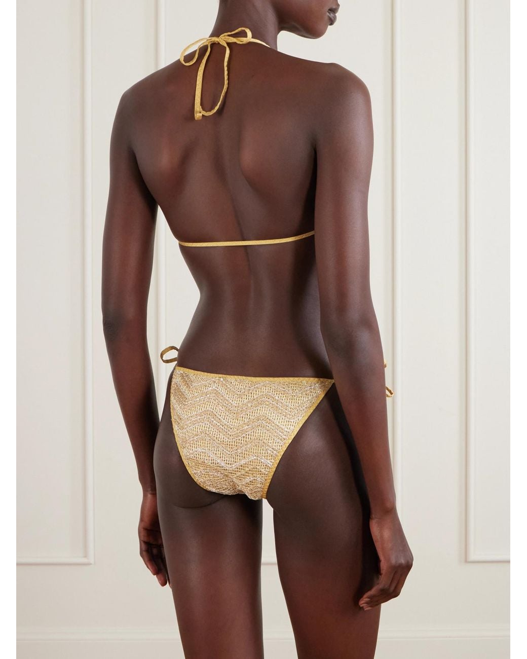 Missoni White Sequin-Embellished Striped Metallic Crochet-Knit Triangle Bikini