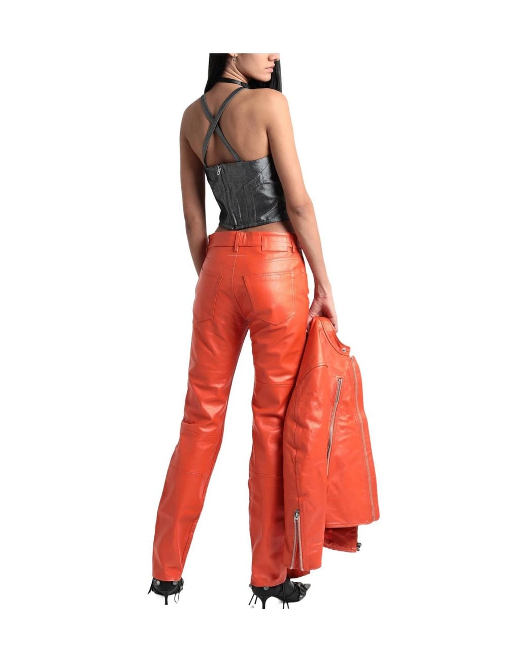 MM6 by Maison Margiela Red Leather Trousers