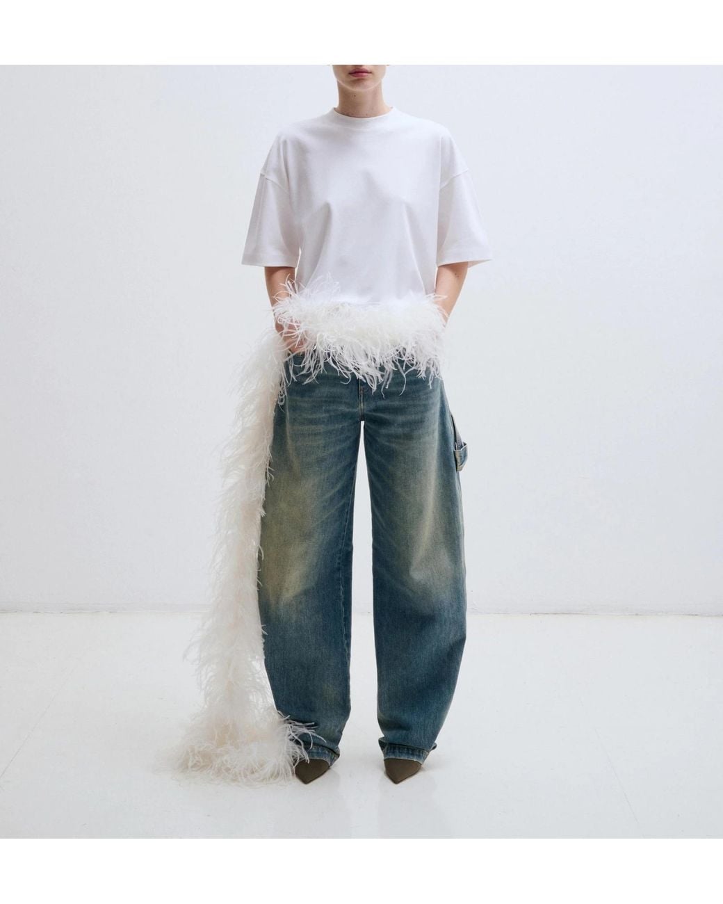 DARKPARK Blue Smith Feather-Trim Oversized T-Shirts