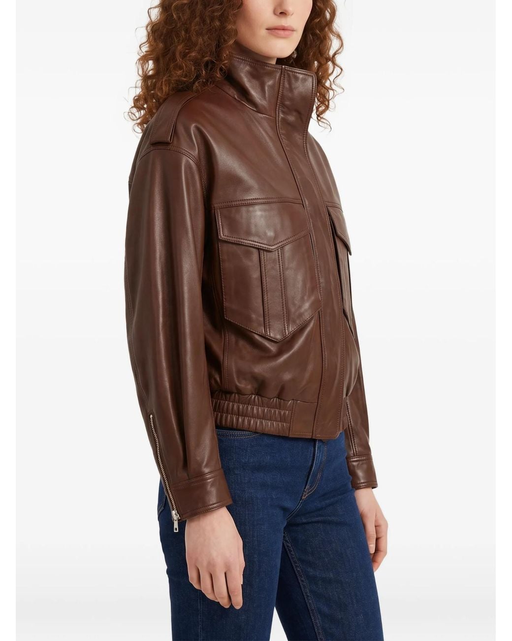 Frankie Shop Brown Leather Bomber Jacket