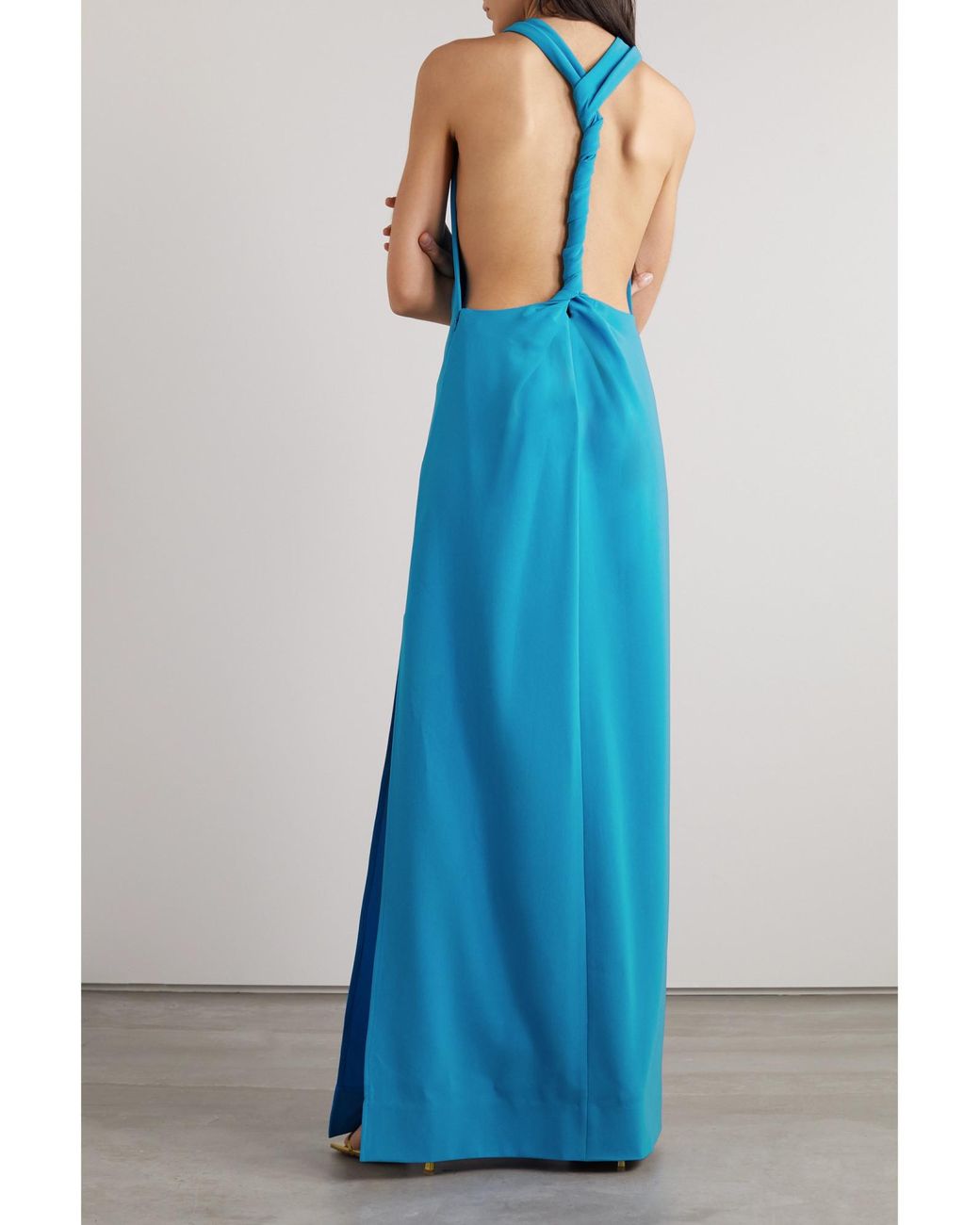 Proenza Schouler Blue Open-Back Draped Crepe Maxi Dress