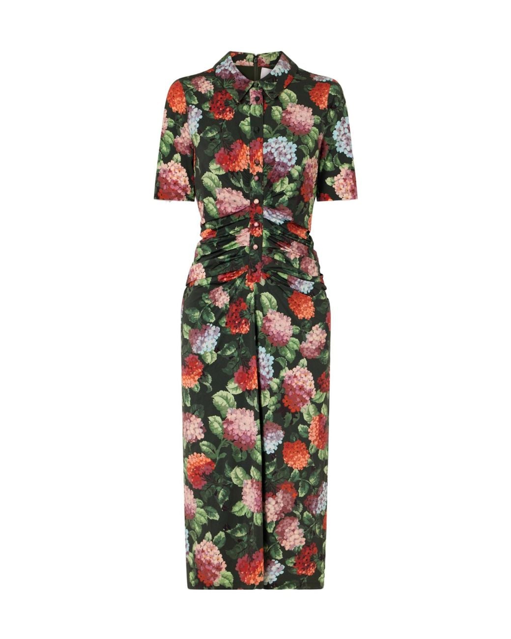 Carolina Herrera Green Floral-Print Ruched Jersey Midi Dress