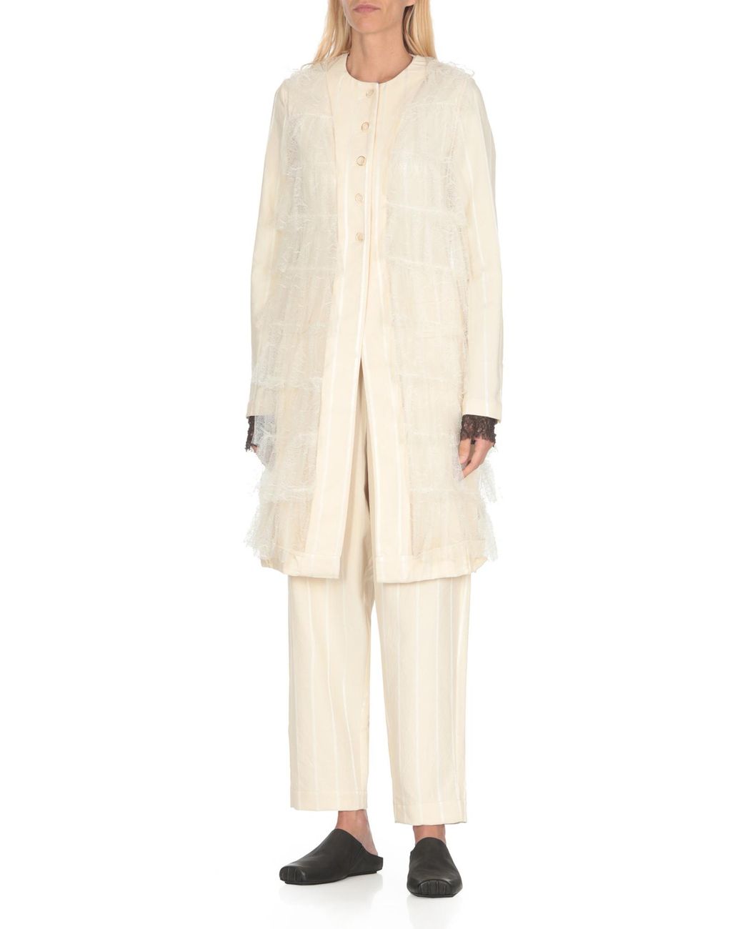 Uma Wang White Laminated Single-Breasted Coat