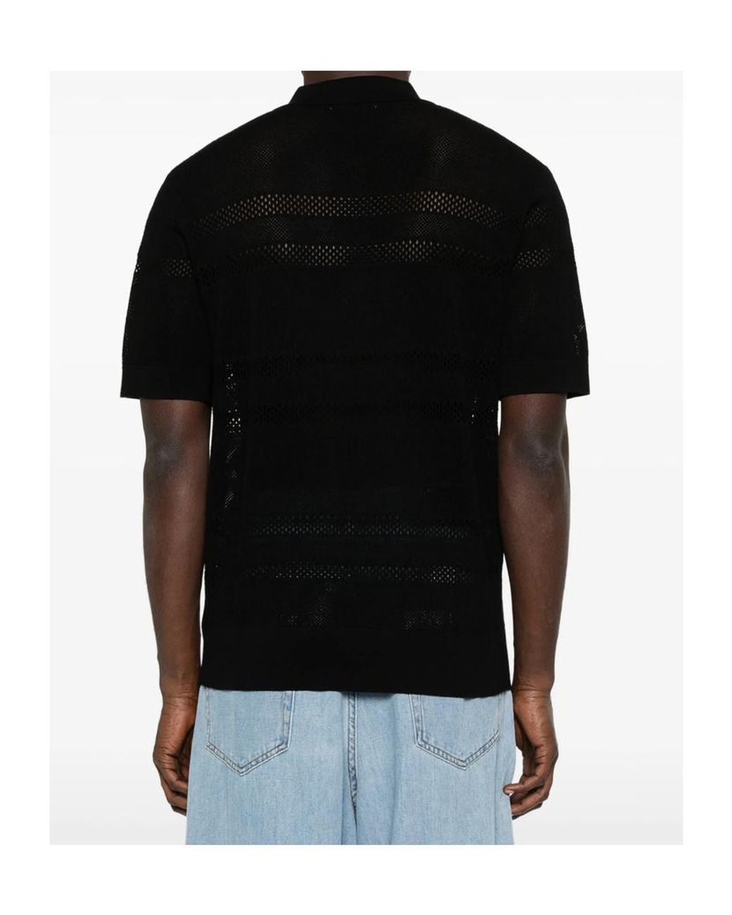 Dries Van Noten Black Mesh Polo Shirt for men