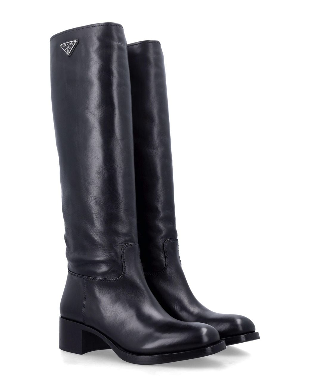 Prada Blue Triangle-Logo High-Shaft Boots