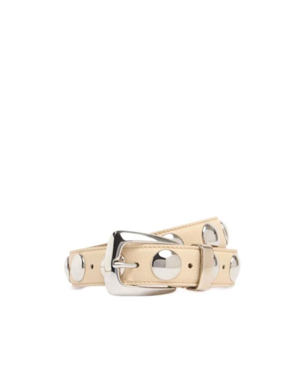 Khaite White 3Cm Benny Studded Leather Belt