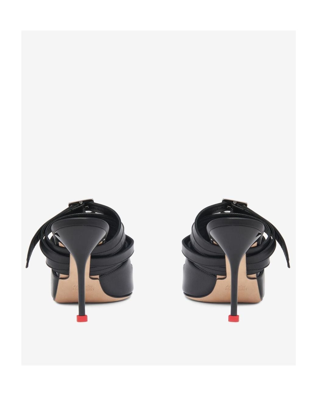 McQueen Black Strappy Pointed-Toe Mules