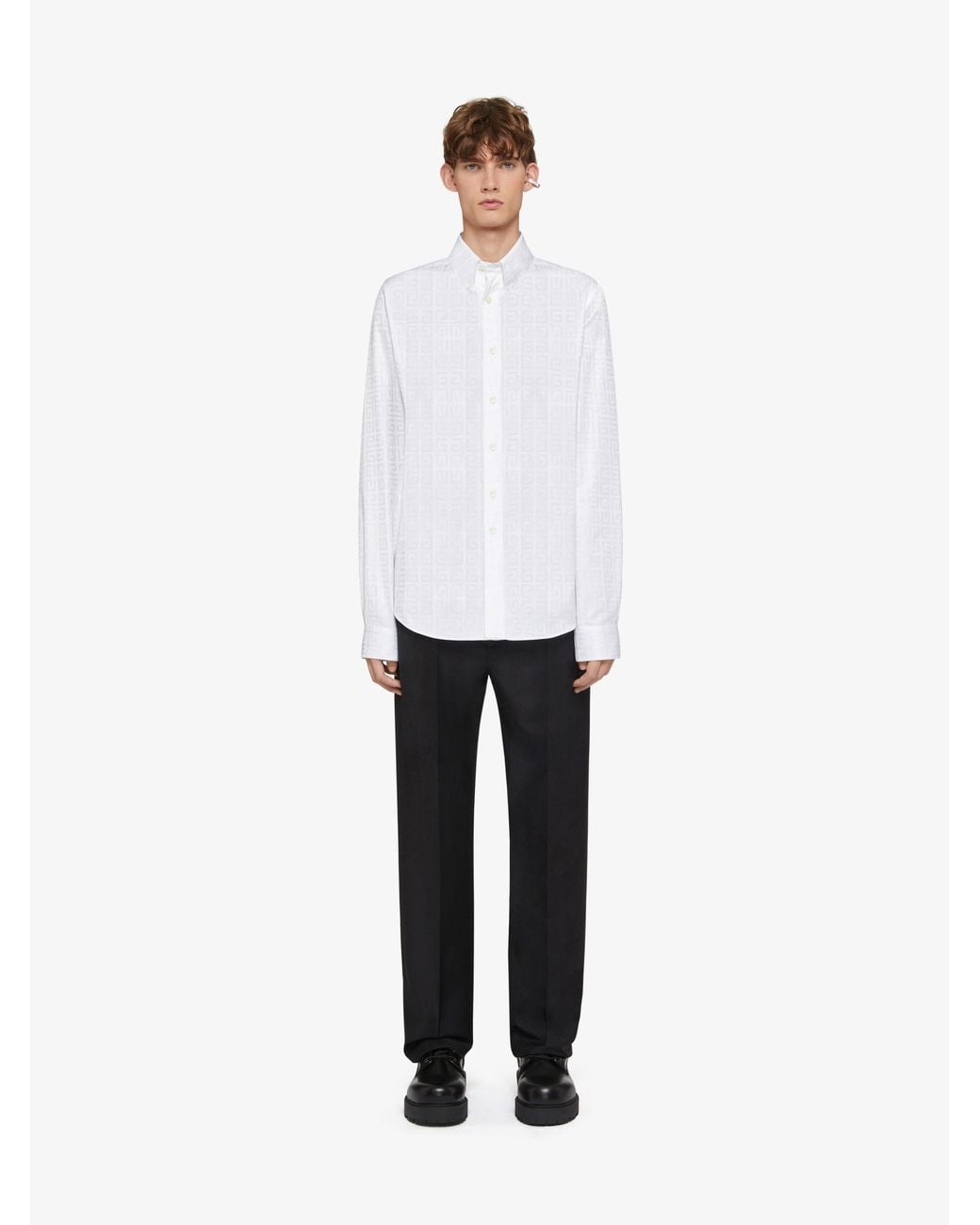 Givenchy White 4G Pattern Long-Sleeved Shirt for men