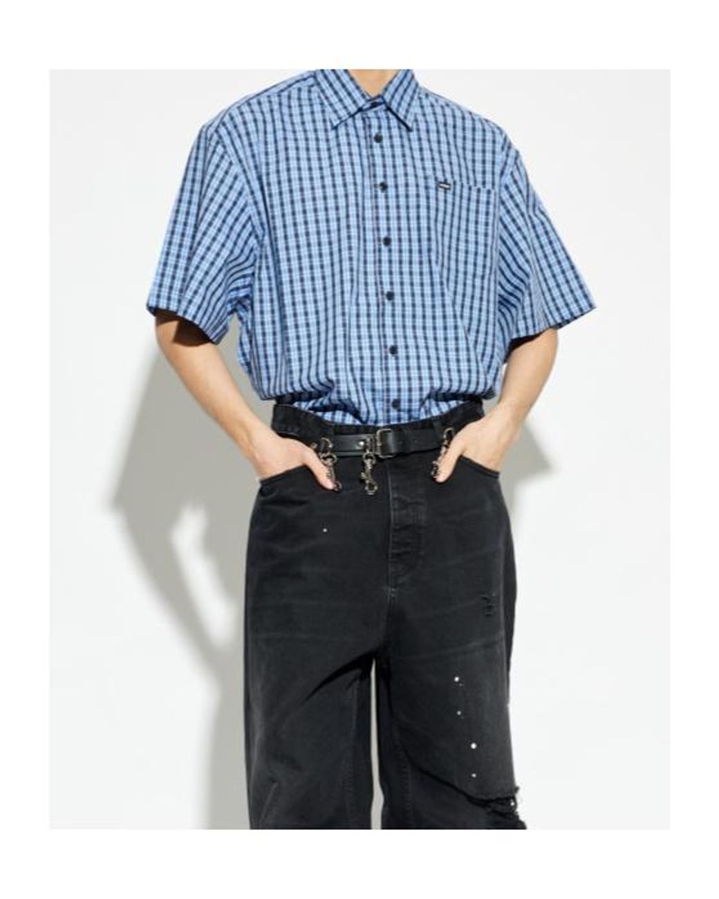 Vetements Blue Logo Patch Checked Short-Sleeve Shirt for men