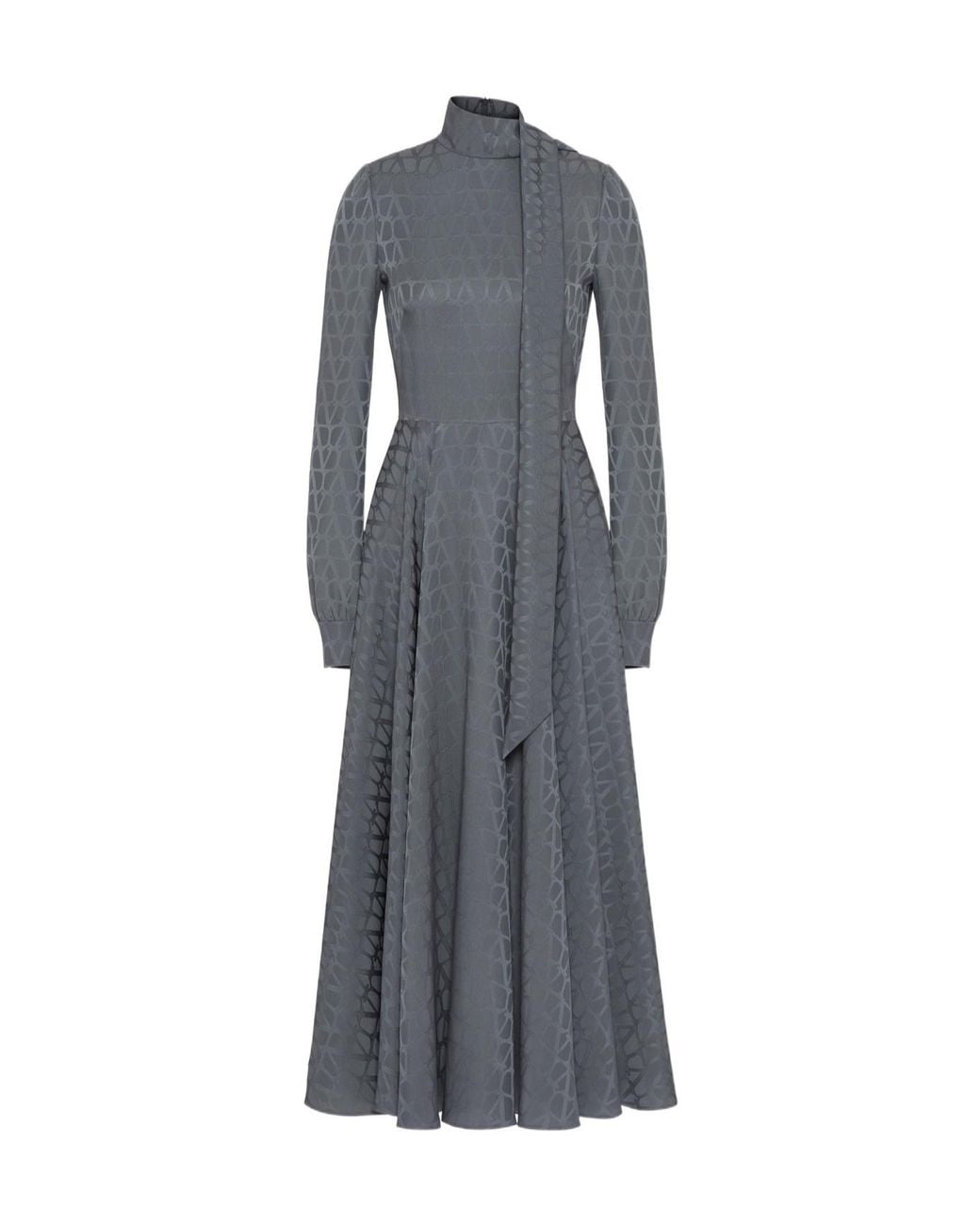 Valentino Gray Iconograph Print Midi Dress