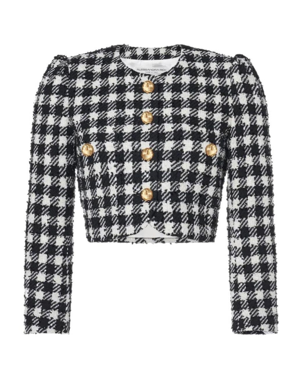 Alessandra Rich Black Vichy Tweed Single-Breasted Blazer