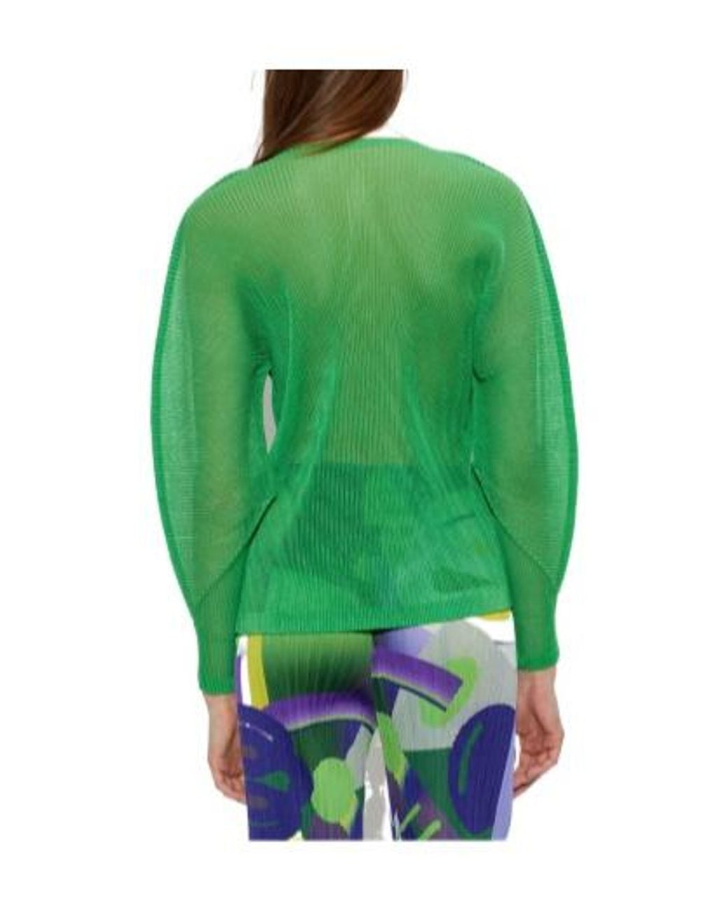 Pleats Please Issey Miyake Green Tatami April Keyhole-Neck Blouse