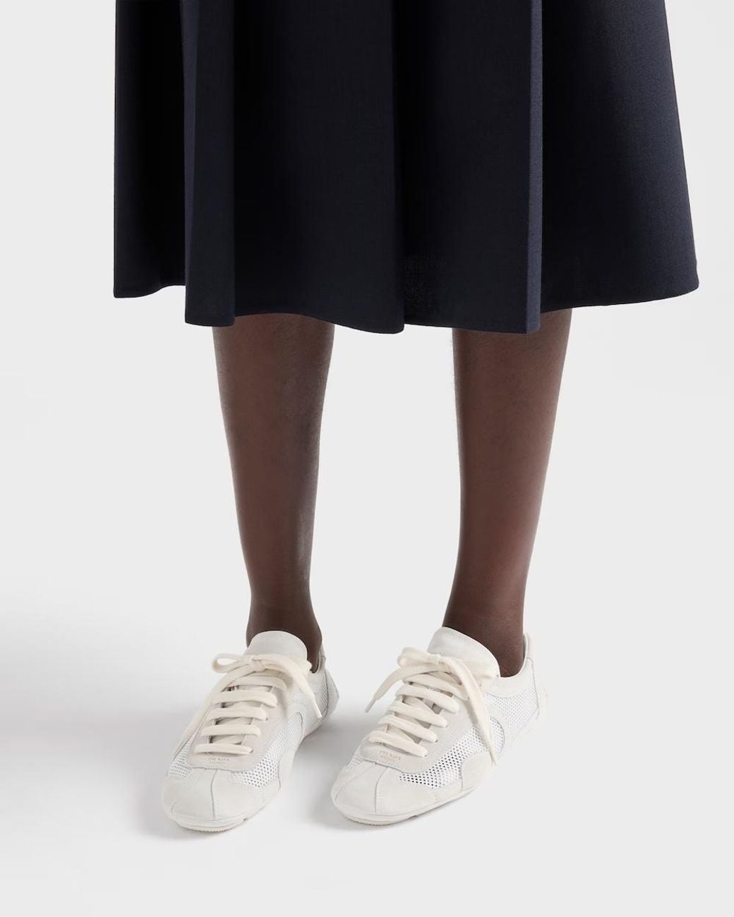 Prada White Mesh-Panelled Lace-Up Sneakers