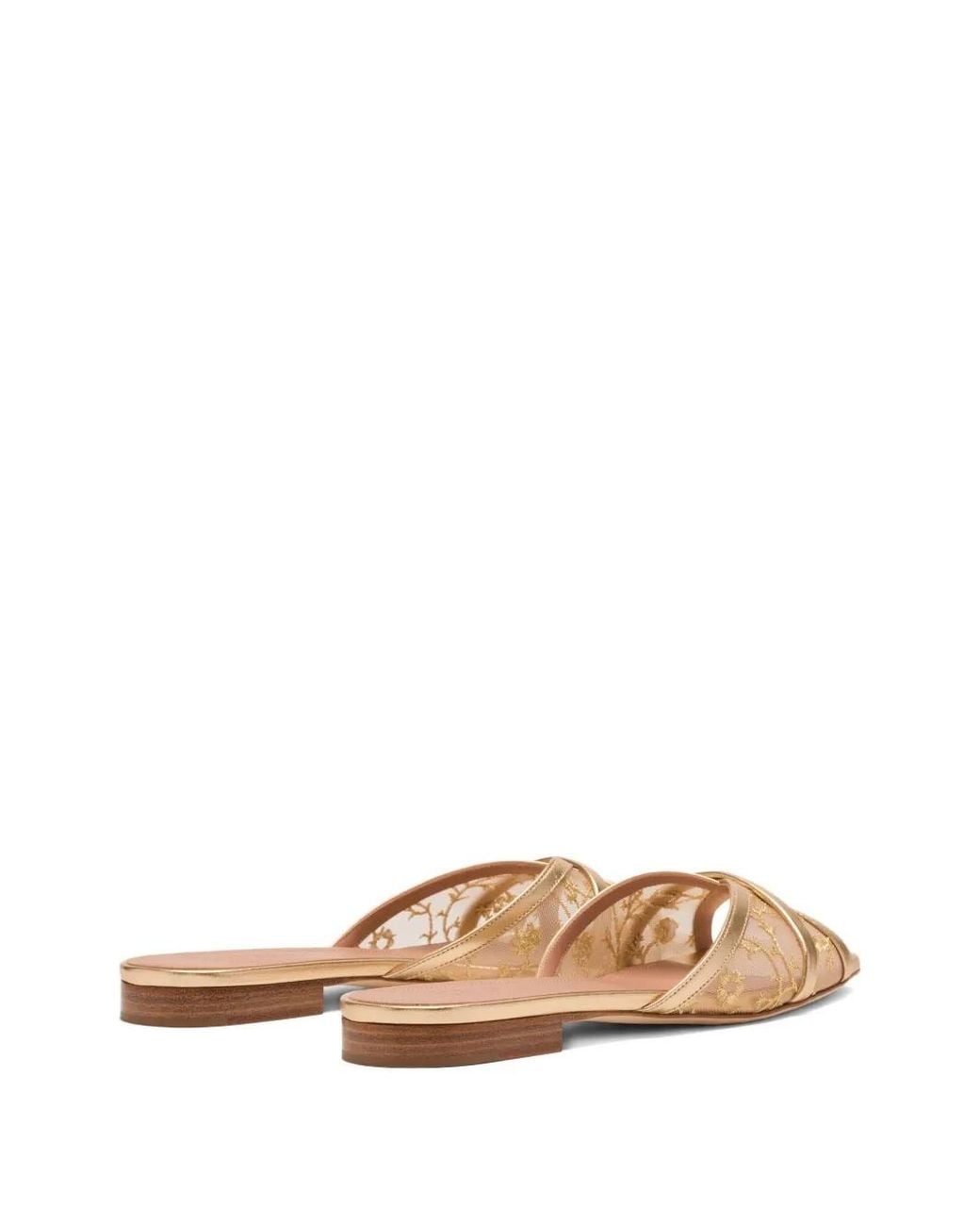 Malone Souliers Natural Perla Flower-Embroidered Flat Sandals
