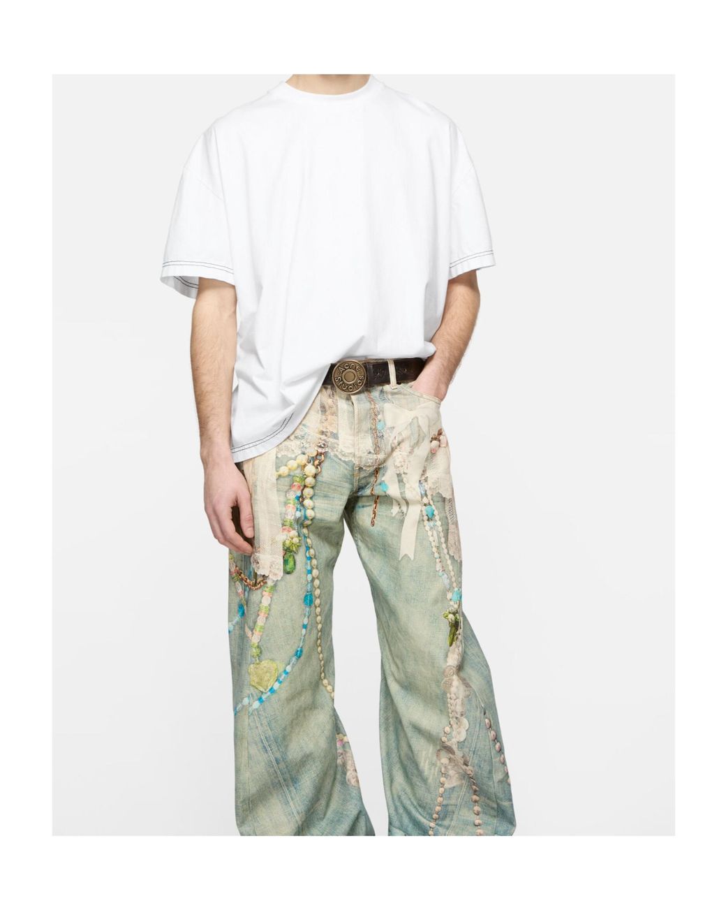 Acne White Logo-Print T-Shirt for men