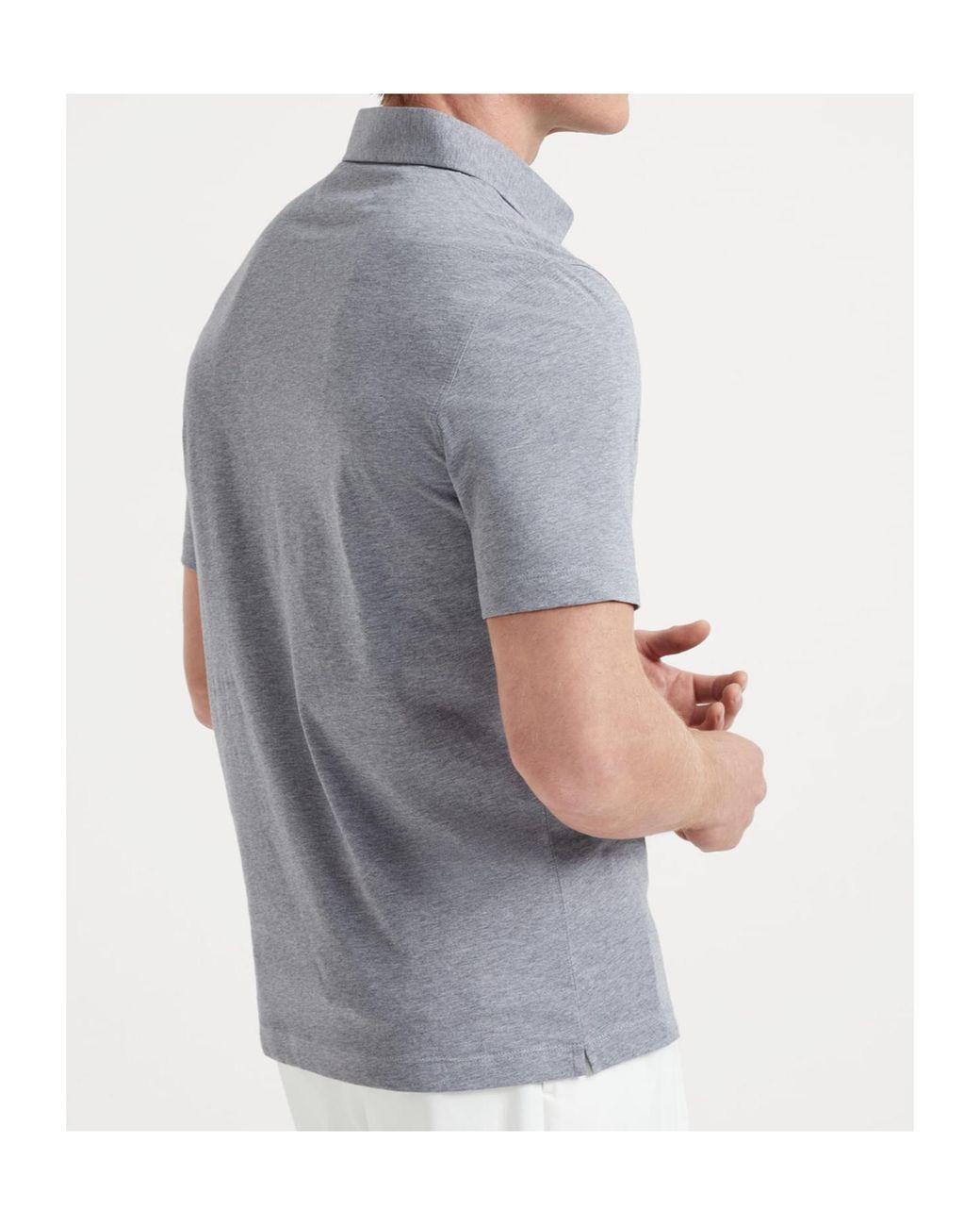 Brunello Cucinelli Blue Cotton Jersey Polo With Shirt-Style Collar for men