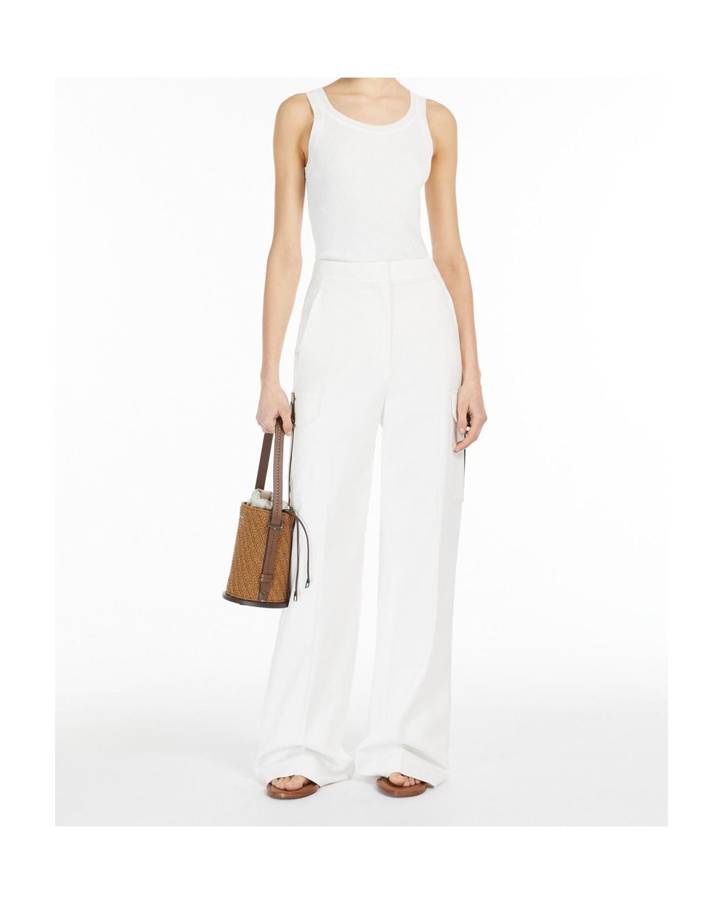 Max Mara White Zemira Ribbed Sleeveless Top